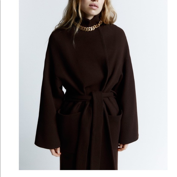 Zara Belted wool coat size XS NWT color Brown - Picture 2 of 8